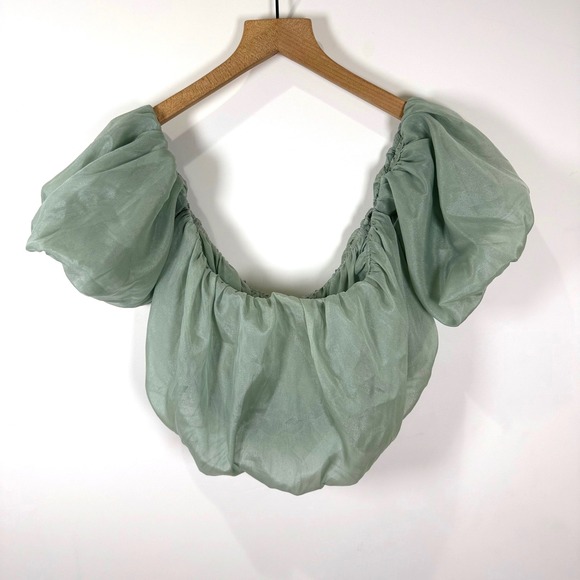 SHEIN Tops - Puff Sleeve Crop Top Womens S Sage Green Off Shoulder Fairycore Cottagecore boho